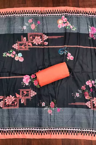 orange cotton blend embroidered unstitched dressmaterials 3 pair top bottom dupptaa
