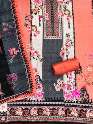 Orange cotton embroidered unstitched dressmaterials 3 pair top bottom dupptaa 3