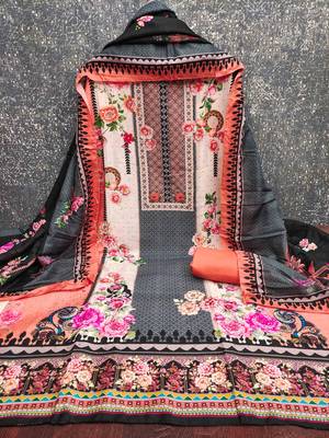 Orange cotton embroidered unstitched dressmaterials 3 pair top bottom dupptaa 4
