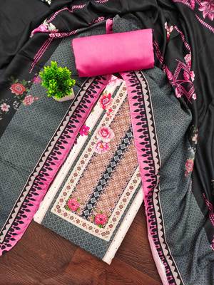 Pink cotton embroidered unstitched dressmaterials 3 pair top bottom dupptaa 1
