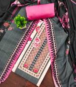 Pink cotton embroidered unstitched dressmaterials 3 pair top bottom dupptaa
