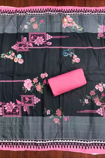 pink cotton blend embroidered unstitched dressmaterials 3 pair top bottom dupptaa