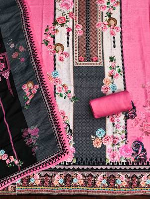 Pink cotton embroidered unstitched dressmaterials 3 pair top bottom dupptaa 3