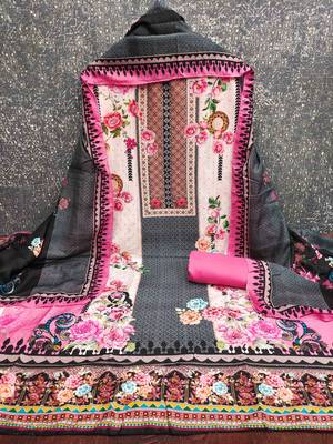 Pink cotton embroidered unstitched dressmaterials 3 pair top bottom dupptaa 4