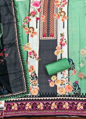 Indigo cotton embroidered unstitched dressmaterials 3 pair top bottom dupptaa 2