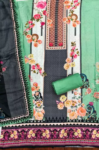 indigo cotton blend embroidered unstitched dressmaterials 3 pair top bottom dupptaa