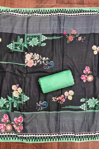 indigo cotton blend embroidered unstitched dressmaterials 3 pair top bottom dupptaa