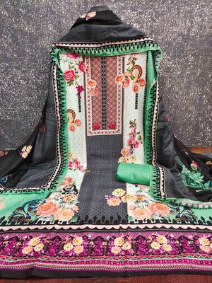 Indigo cotton embroidered unstitched dressmaterials 3 pair top bottom dupptaa 4