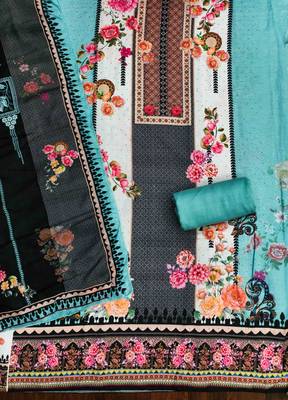 Sky cotton embroidered unstitched dressmaterials 3 pair top bottom dupptaa 2