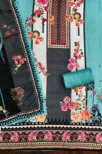 sky cotton blend embroidered unstitched dressmaterials 3 pair top bottom dupptaa