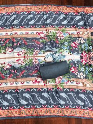 Grey cotton embroidered unstitched dressmaterials 3 pair top bottom dupptaa 2