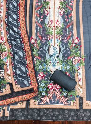 Grey cotton embroidered unstitched dressmaterials 3 pair top bottom dupptaa 3