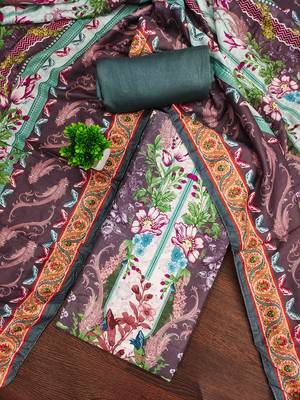 Purple cotton embroidered unstitched dressmaterials 3 pair top bottom dupptaa 1