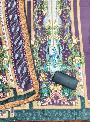 Purple cotton embroidered unstitched dressmaterials 3 pair top bottom dupptaa 2