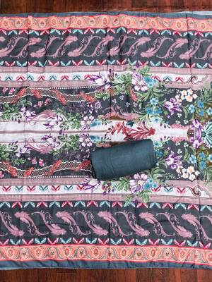 Purple cotton embroidered unstitched dressmaterials 3 pair top bottom dupptaa 3
