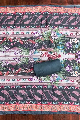 purple cotton blend embroidered unstitched dressmaterials 3 pair top bottom dupptaa