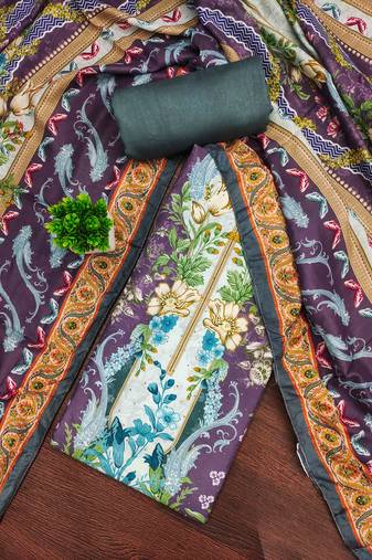sky cotton blend embroidered unstitched dressmaterials 3 pair top bottom dupptaa