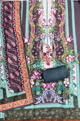 sky cotton blend embroidered unstitched dressmaterials 3 pair top bottom dupptaa