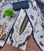 Blue cotton embroidered unstitched dressmaterials 3 pair top bottom dupptaa