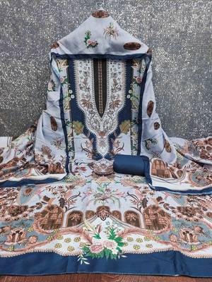 Blue cotton embroidered unstitched dressmaterials 3 pair top bottom dupptaa 2