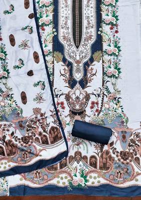 Blue cotton embroidered unstitched dressmaterials 3 pair top bottom dupptaa 3