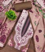 Brown cotton embroidered unstitched dressmaterials 3 pair top bottom dupptaa