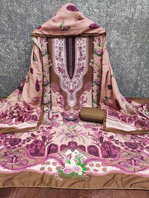 Brown cotton embroidered unstitched dressmaterials 3 pair top bottom dupptaa 2