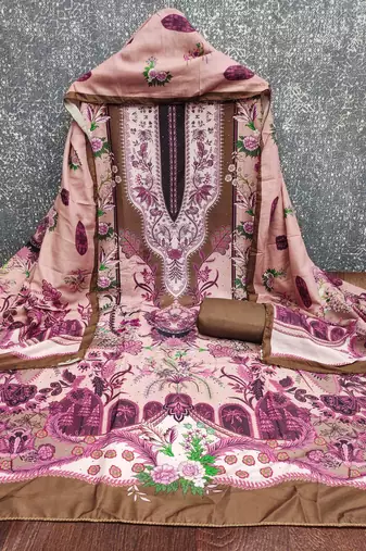 brown cotton blend embroidered unstitched dressmaterials 3 pair top bottom dupptaa