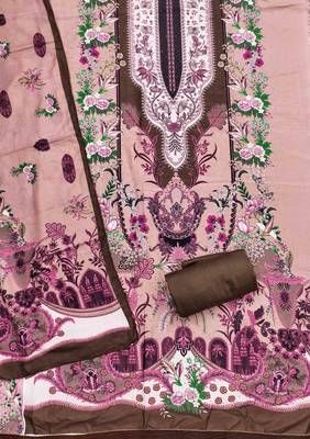 Brown cotton embroidered unstitched dressmaterials 3 pair top bottom dupptaa 3