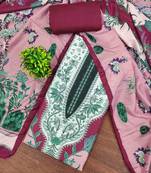 Pink cotton embroidered unstitched dressmaterials 3 pair top bottom dupptaa