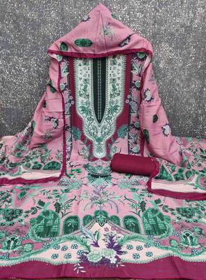 Pink cotton embroidered unstitched dressmaterials 3 pair top bottom dupptaa 2