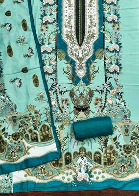 Sky cotton embroidered unstitched dressmaterials 3 pair top bottom dupptaa 3