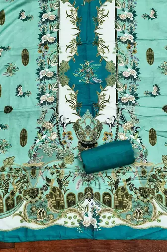 sky cotton blend embroidered unstitched dressmaterials 3 pair top bottom dupptaa