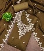 Brown cotton embroidered unstitched dressmaterials 3 pair top bottom dupptaa