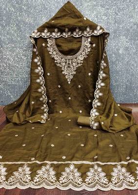 Brown cotton embroidered unstitched dressmaterials 3 pair top bottom dupptaa 2