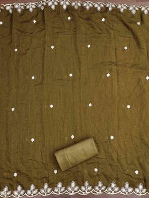 Brown cotton embroidered unstitched dressmaterials 3 pair top bottom dupptaa 3