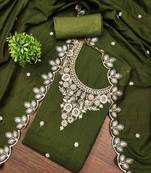 Green cotton embroidered unstitched dressmaterials 3 pair top bottom dupptaa