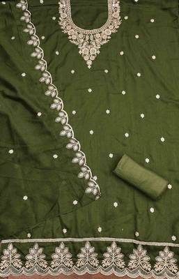 Green cotton embroidered unstitched dressmaterials 3 pair top bottom dupptaa 3