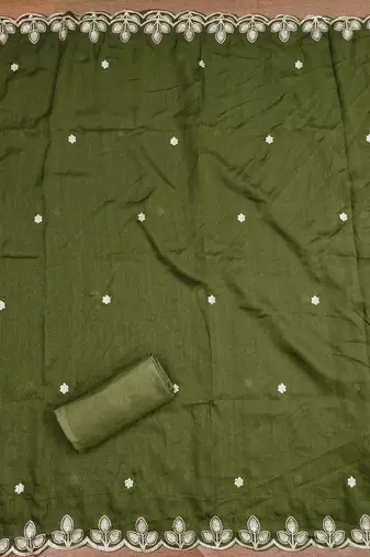 green cotton blend embroidered unstitched dressmaterials 3 pair top bottom dupptaa