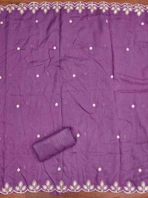 Mauve cotton embroidered unstitched dressmaterials 3 pair top bottom dupptaa 3
