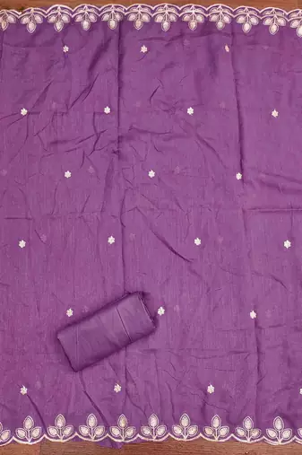 mauve cotton blend embroidered unstitched dressmaterials 3 pair top bottom dupptaa