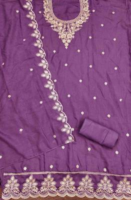 Mauve cotton embroidered unstitched dressmaterials 3 pair top bottom dupptaa 4