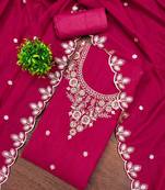 Pink cotton embroidered unstitched dressmaterials 3 pair top bottom dupptaa
