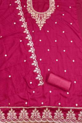 Pink cotton embroidered unstitched dressmaterials 3 pair top bottom dupptaa 3