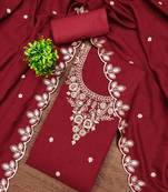 Red cotton embroidered unstitched dressmaterials 3 pair top bottom dupptaa