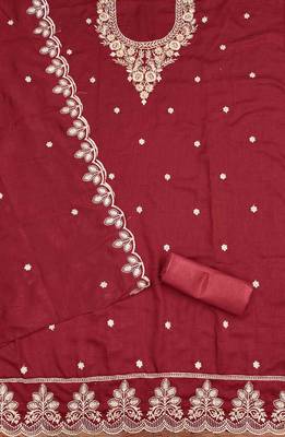 Red cotton embroidered unstitched dressmaterials 3 pair top bottom dupptaa 3