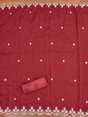Red cotton embroidered unstitched dressmaterials 3 pair top bottom dupptaa 4