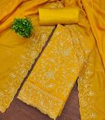 Gold cotton embroidered unstitched dressmaterials 3 pair top bottom dupptaa