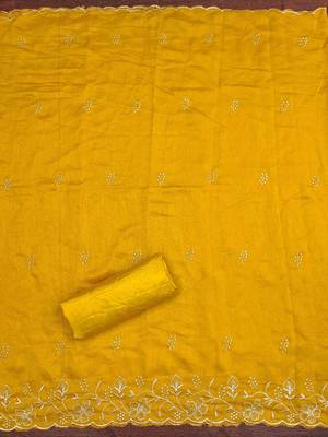 Gold cotton embroidered unstitched dressmaterials 3 pair top bottom dupptaa 4