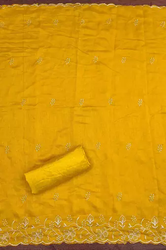 gold cotton blend embroidered unstitched dressmaterials 3 pair top bottom dupptaa